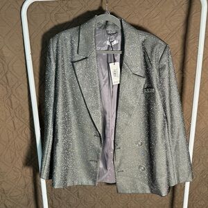 Women's Sparkle Silver Blazer Jacket - Shimmery Evening Suit Jacket